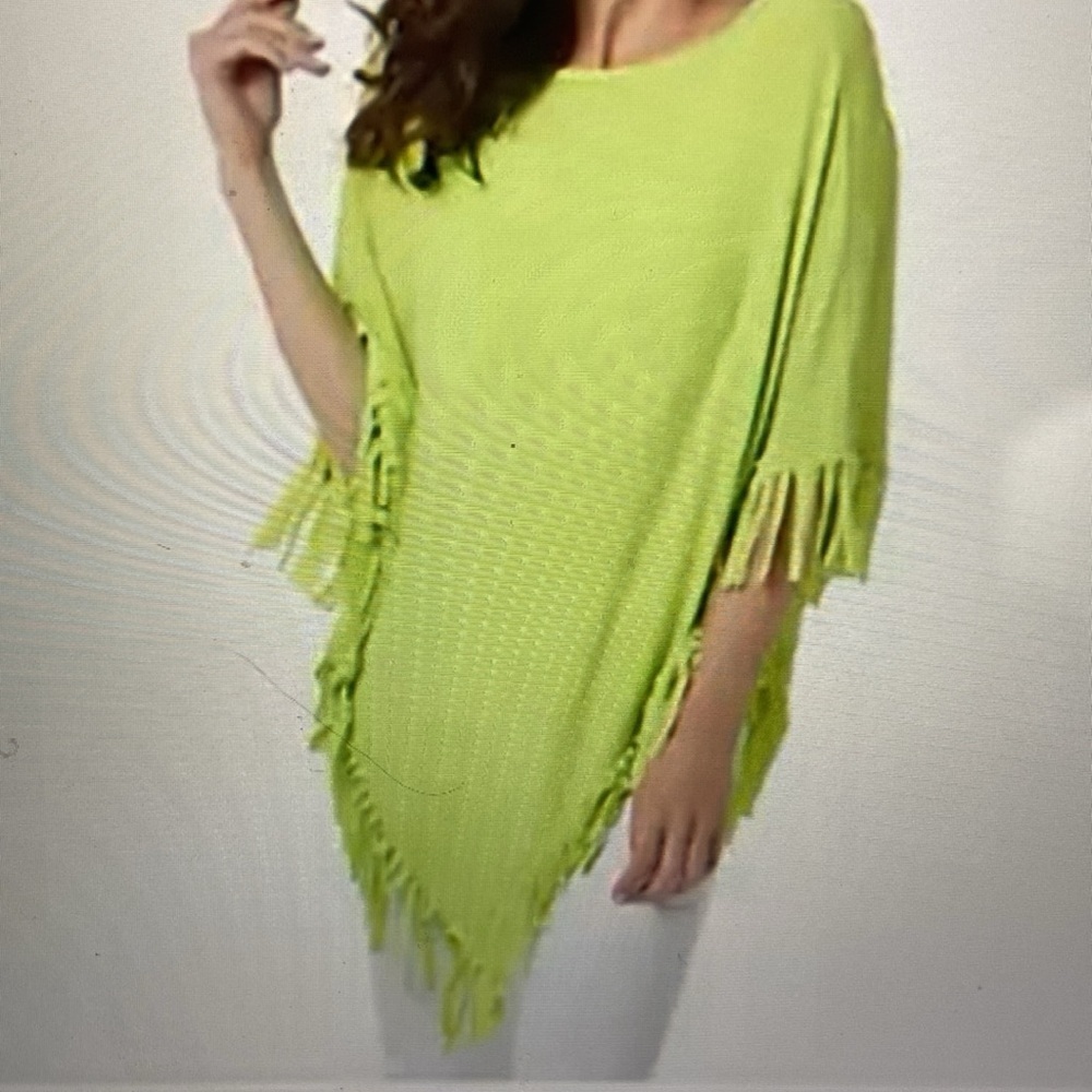 Attitudes by Renee Como Jersey Fringe Trim Poncho Blue Grotto M/L - Picture 6 of 15